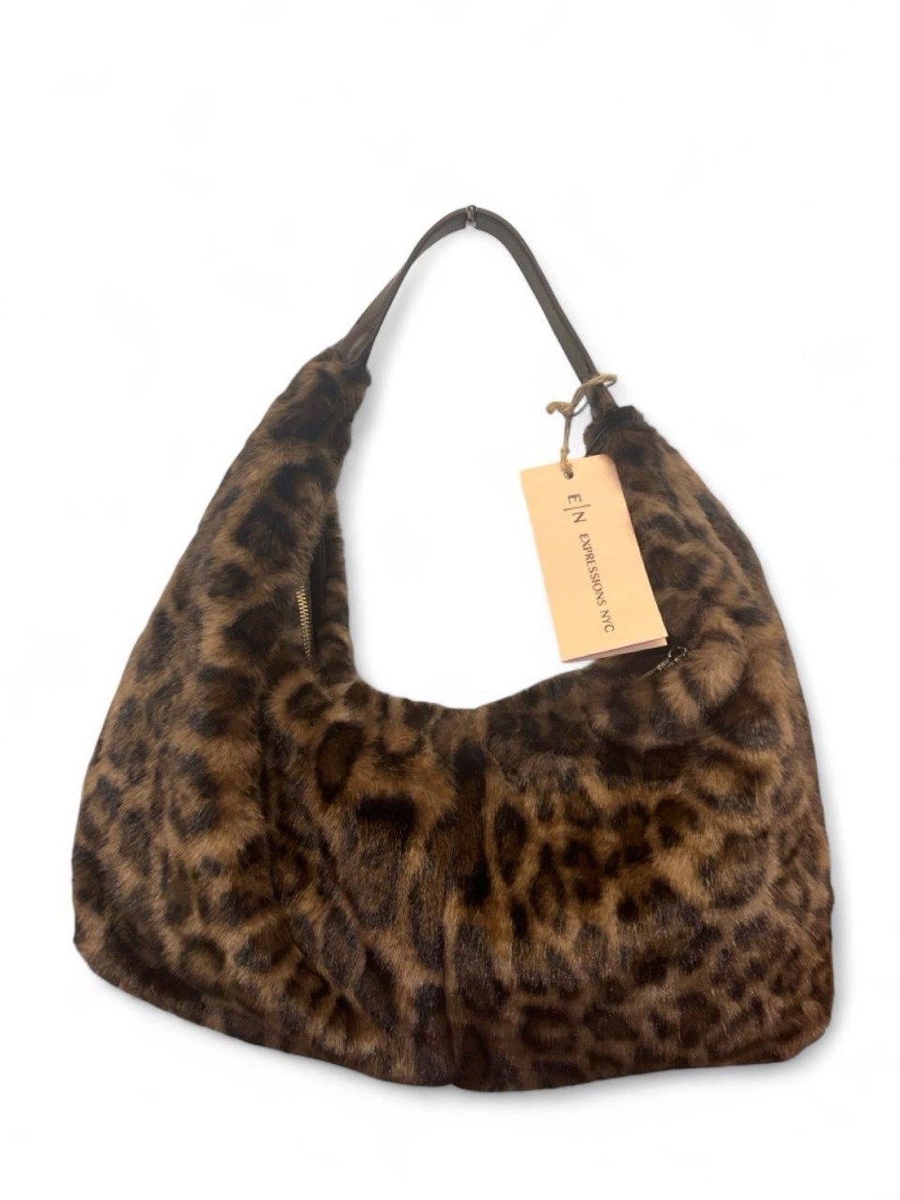 NYC Expressions Leopard Print Faux Fur Hobo Shoulder Bag